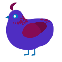 A indigo and wine chicken with a neck-speckle pattern