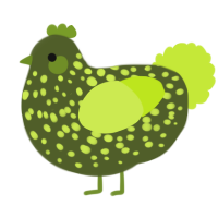 A olive and lime chicken with a speckle pattern