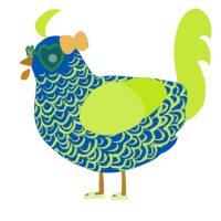 A ultramarine and lime chicken with a double-lace pattern