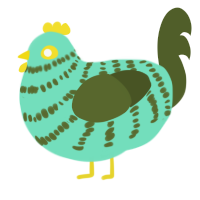 A mint and olive chicken with a bar pattern