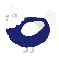 A navy and white chicken with a head pattern