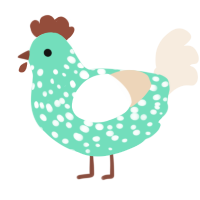 A mint and cream chicken with a speckle pattern