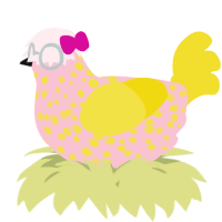 A rose and yellow chicken with a speckle pattern