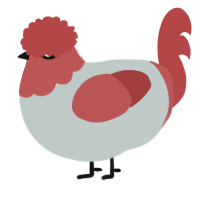 A silver and red chicken with a head pattern