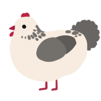 A cream and grey chicken with a neck-speckle pattern