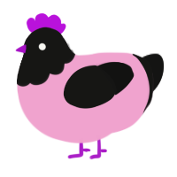 A pink and black chicken with a head pattern