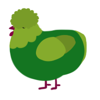 A leaf and chartreuse chicken with a head pattern