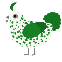 A white and leaf chicken with a speckle pattern
