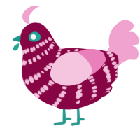 A maroon and pink chicken with a bar pattern