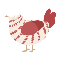 A cream and red chicken with a bar pattern
