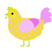 A yellow and lavender chicken with a speckle pattern