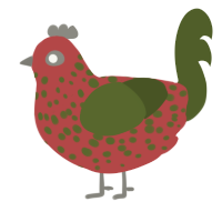 A red and olive chicken with a speckle pattern