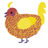 A red and yellow chicken with a double-lace pattern