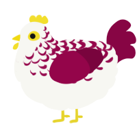 A white and maroon chicken with a half-lace pattern