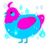 A sky and fuchsia chicken with a head pattern