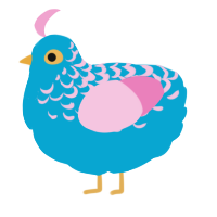 A cerulean and pink chicken with a half-lace pattern