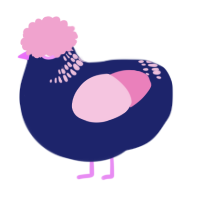 A navy and pink chicken with a neck-band pattern