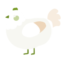 A white and cream chicken with a head pattern
