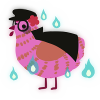 A orchid and red chicken with a bar pattern