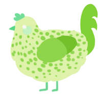 A apple and grass chicken with a speckle pattern