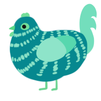A teal and mint chicken with a bar pattern