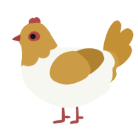 A white and gold chicken with a head pattern