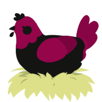 A black and maroon chicken with a head pattern