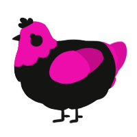 A black and fuchsia chicken with a head pattern