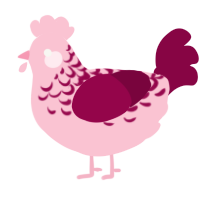 A rose and maroon chicken with a half-lace pattern