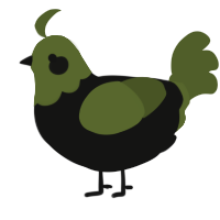 A black and olive chicken with a head pattern