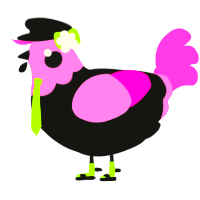 A black and pink chicken with a head pattern