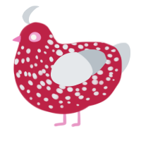 A crimson and mist chicken with a speckle pattern