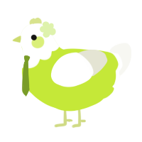 A lime and white chicken with a head pattern