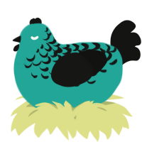 A turquoise and black chicken with a half-lace pattern