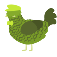 A chartreuse and olive chicken with a lace pattern