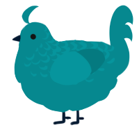 A teal chicken with a half-lace pattern