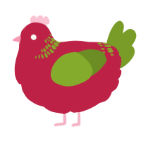 A crimson and chartreuse chicken with a neck-band pattern