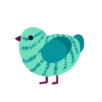 Fourteen, a mint and teal chicken with a bar pattern