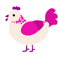 A cream and fuchsia chicken with a neck-speckle pattern