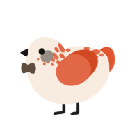 A cream and vermilion chicken with a neck-speckle pattern