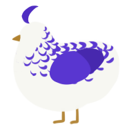 A white and indigo chicken with a half-lace pattern