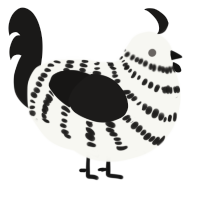 A white and sable chicken with a bar pattern