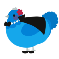 A sky and sapphire chicken with a head pattern