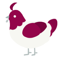 A white and maroon chicken with a head pattern