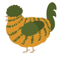 A orange and olive chicken with a bar pattern