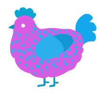 A orchid and sky chicken with a speckle pattern