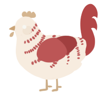 A cream and red chicken with a half-bar pattern