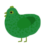 A viridian and leaf chicken with a speckle pattern