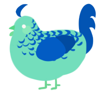 A mint and ultramarine chicken with a half-lace pattern