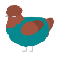 A teal and russet chicken with a head pattern